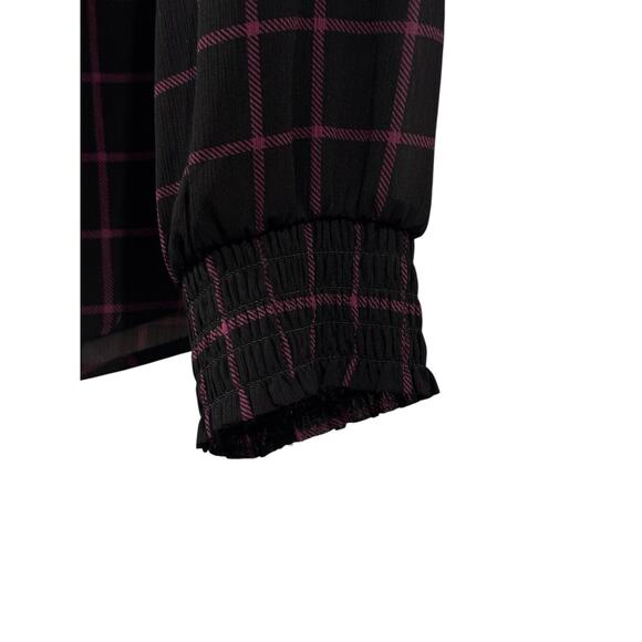 Torrid Chiffon Smock Neck Plaid Blouse Women’s Long Sleeve Purple Black: Size 1 - Picture 4 of 9
